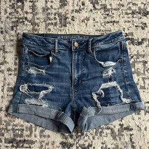 American Eagle Outfitters Women's Ripped Blue Jean Shorts